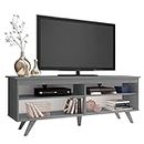 Madesa TV Stand with 4 Shelves and Cable management, TV Table Unit for TVs up to 65 Inches, Wood, 59 H x 38 D x 150 W cm – Grey