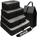 BAGAIL 6 Set Packing Cubes,Travel Luggage Packing Organizers with Laundry Bag (Black net)