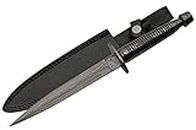 SZCO Supplies 12"" Damascus Steel Commando Dagger with Leather Sheath, Black, 12.5 inches (DM-1262DM)