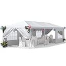 Greesum 10x30 Outdoor Canopy Tent Patio Camping Heavy Duty Gazebo Shelter Party Wedding BBQ Events with Side Removable Walls, Waterproof Shelter, White