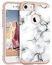 iPhone 7 Marble Case,Imikoko White Marble Design Rose Gold Bumper Hybrid Hard PC Soft Rubber Silicone Cover Slim Thin Anti-Scratch Shockproof Protective Hard Phone Case for Apple iPhone 7