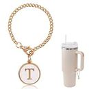 Ekarley Water Bottle Handle Letter Pendant,Personalized Initial Plated Chain Compatible with Simple Modern/Tumbler/Yeti Cup,Travel Cups Decoration For Women Gift (T)