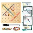 HEELWIRE Wooden Geoboard,Montessori Toy,Graphical Mathematical Education for Kids with Pattern Cards and Rubber Bands to Figures and Shapes, Brain Teaser STEM Toy Geo Board