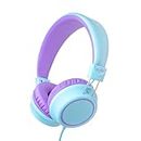 Olyre Kids Headphones Wired for School with Microphone, Lightweight Foldable Wired Headphones for School Age Kids with in-Line Control for Boys and Girls for Tablet Chromebooks ipad Green/Purple