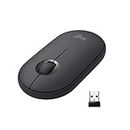 Logitech Pebble Mouse wireless con Bluetooth o ricevitore da 2,4 GHz, mouse sottile per computer con clic silenziosi, per Laptop/Notebook/iPad/PC/Mac/Chromebook - Nero