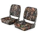 Costway 2-Piece Boat Seat Set, Folding Fish Seat with Sponge Padding, Low Back Captain Boat Seat for Most Support Bases, Weather Resistant, 8 Bolts Included, Camo