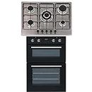 SIA 60cm Black Built In Double Oven And 70cm 5 Burner Stainless Steel Gas Hob