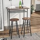 SogesPower 3 Piece Pub Dining Table Set, Pub Height Table with 2 Round Stools, Kitchen Breakfast Bar Bistro Table Set, Counter Height Dining Table with Storage Shelf for Kitchen,Living Room Bar