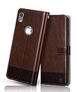 FLIPPED Vegan Leather Flip Case Back Cover for Apple iPhone XR (Flexible, Shock Proof | Hand Stitched Leather Finish | Card Pockets Wallet & Stand | Brown with Coffee)
