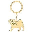 DOWAY Stainless Steel Pug Gifts for Pug Lovers Cute Pug Dog Keychain Ring Car Accessories Charms for Women Girls, Gold Plated, W2L2