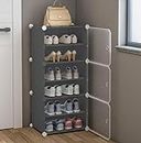 AYSIS Portable Plastic Shoe Rack Organizer with Door, 30 Pairs Shoe Storage Cabinet Easy Assembly, Adjustable Shoe Storage Organizer Stackable Detachable Shoe Rack DIY (6-Layer-3-Door, Grey)