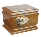 Wooden Beautiful Urn With Memorial Plaque, Tree of Life Theme on a Cremation Urn