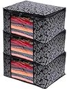 LAXIS Non-Woven Saree Bags, Saree Covers With Zip, Saree Covers For Storage With Moisture & Dust Proof, Wardrobe Organiser, Size-45x33.5x22cm (Pack of 3, Black)