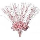 FuleHouzz 10pcs Artificial Glitter Poinsettia Flower Berry Stem Ornaments Christmas Tree Picks Branches for Xmas Tree Decorations Gift Home Wedding Holiday Party Decor, Rose Gold