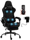 Delman Gaming Chaise Racing Chaise de Bureau Chaise d'ordinateur Fonction Massage avec 6 Points de Vibration Fauteuil de Direction Tissu Repose-Pieds Ergonomique 1036 (Black)