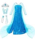Bestier Girls Princess Dress Elsa Costume - Luxury Sequin Birthday Party Dress Up Girls 2-10 Years (Blue, 7-8 Years)