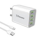 TP TROOPS 4 Ports USB Charger, 4.1A USB Wall Charger Phone Adapter Compatible for iPhone 13/13 Mini/13 Pro Max/12/12 Pro Max, iPad Mini/Pro, Pixel, Galaxy, Pro(1 mtr Type C USB Cable Included)