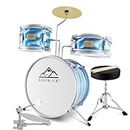 EASTROCK Kids Drum Set, 3 Piece 14'' Junior Drum sets for Drummer,Beginner, Drum Set with Adjustable Throne,Cymbal,Pedal,Drumsticks (Flash Blue)