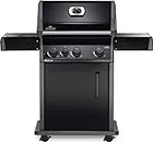 Napoleon Rogue 425 BBQ Grill, Black, Propane Gas - R425SBPK-1-OB - with Three Burners and Range Gas Side Burner, Barbecue Gas Cart, Folding Side Shelves, Instant Fail Safe Ignition
