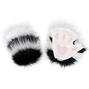 Cat Claw Bear Paw Fingerless Plush Gloves Furry Faux Fur Fursuit Paws Gloves Cosplay Costume Props, 1 Pair, Black-white, One Size