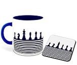 WHAT'S YOUR KICK - Chess Inspired Designer Printed Dark Blue Ceramic Coffee |Tea |Milk Mug with Coaster (Gift | Game |Sports|Motivational Quotes |Hobby (Multi 12)