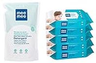 Mee Mee Mild Baby Liquid Laundry Detergent Refill Pack, 1.2L & Caring Baby Wet Wipes, Aloe Vera, 72 Pieces (Pack of 5) Combo