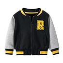 Volunboy Kids Baseball Jackets Boys Varsity Coats Button Down Fall Winter Fleece Bomber Outerwear (Black, 3-4T)