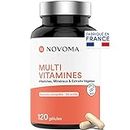 NOVOMA Multivitamines et Minéraux, 29 Vitamines & Minéraux A B C D3 E K2 + Magnésium & Zinc, 120 gélules, Complément Alimentaire Immunité pour Femme et Homme, Fabriqué en France