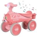 Toddler Balance Bike Baby Scooter for 1 Year Old Girl Gifts 12-24 Months Baby Balance Bike with 4 Wheels, Colorful Lighting, Music Toddler First Bike Baby First Birthday Gifts (Pink)