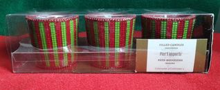 Pier 1 Imports Christmas Red & Green Mosaic Stripes Beaded Edge Votive Candles