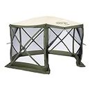 CLAM Quick-Set Escape 11.5 x 11.5 Foot Portable Pop-Up Outdoor Camping Gazebo Screen Tent 6-Sided Canopy Shelter with Stakes & Carry Bag, Green/Tan