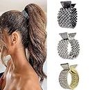 Women Small Hair Clips Barrettes Grips, 3 PC Hair Claw for High Ponytail Diamante Sparkly Hair Accessories Crystal Hairpins, Wedding Guest Everyday Wear Prom Party Ponytail Holder Women Girls Gift