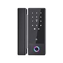 HomeMate Wi-Fi Smart Door Lock | Fingerprint | PIN | RFID Access Card | App Control | Mechanical Key | Time Based Access | Auto Locking | High Strength | for Toughened Glass Doors at Office(Black)