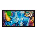 Graffiti Rhino Gold Horn Cat Long Panel Framed Wall Art Print 12x25 Inch