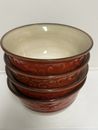 Set~4 Pier 1 Imports Red Scroll Salad Soup Cereal Bowls 6.25" x 3" Stoneware VGC
