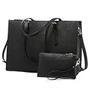 LOVEVOOK 17.3-inch Laptop Bag for Women, Large Capacity Travel Tote Bag with Clutch Purse 2PCs Set, Professional Business Computer Work Bag, Leather Shoulder Briefcase for Office Lady, Black