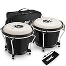 Eastar Bongo Drums 6” and 7” Congas Drums for Kids Adults Beginners Professionals Wood Percussion Instrument Bongos for Kids Adults Beginners with Bag and Tuning Wrench, Black, EBO-1