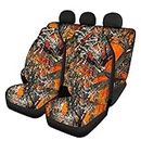 FKELYI Camo Hunting Car Front Back Seat Covers Full Set Orange Camouflage Auto Interior Seat Accessories Universal Fit Most Vehicle SUV Truck Van