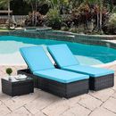 Sets of 3 Outdoor Patio PE Rattan Chaise Lounge Chair and Steel Frame with Adjustable Backrest, Brown+Beige