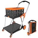 TORRYZA Folding Shopping Cart, Multi use Functional Collapsible Carts,360°Swivel Wheels, Mobile Folding Trolley with Storage Crate,Shopping Cart for Groceries,Luggage,Travel,House,Office (Orange)
