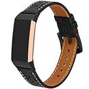 Compatible with Fitbit Charge 4/Charge 3 Leather Strap, Doweiss Strap for Men and Women, Leather Bands for Smart Watches Charge 4/Charge 3,, black
