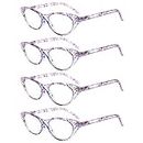OWN4B Reading Glasses 4 Pack, Cat Eye Rhinestones Vintage Fashion Designer, 4 Pack Purple, 3.5