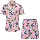 TBMPOY Men's Flower Sets Hawaiian Shirts 2 Piece Casual Button Down Shirts& Shorts Tracksuits Summer Beach Suits CA Pink XL