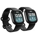2 Pack Waterproof Bands Compatible with Fitbit Versa 3 / Fitbit Versa 4 / Fitbit Sense/Sense 2 Bands, Classic Soft Sports Replacement Wristbands for Women Men (Large 7.1''-8.7'', black/black)
