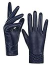 GSG Genuine Lambskin Leather Gloves for Women Warm Lined Touch Screen Winter Gloves W13150, Navy blue (wool lined), X-Large