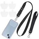 SHANSHUI Phone Lanyard, Adjustable Around Neck Lanyard & Wrist Strap Tether Keychain Holder With 4 Sticky Pads Compatible for iPhone, Samsung Galaxy and All Smartphones in Full Cover Case Black