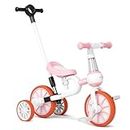 GLAF 5 in 1 Kids Tricycle for 2-5 Years Old Boys Girls Toddler Tricycles Baby Balance Bike Trike for 2 Years Old with PU Seat and Removable Pedal 3 Wheels Toddler First Bike (Pink Pusher)