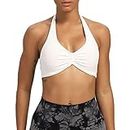 Aoxjox Women's Workout Sports Bras Fitness Backless Padded Taylor Scrunch Halter Bra Yoga Crop Tank Top, White, Medium
