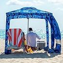 AMMSUN Beach Tent 5.5' × 5.5' Beach Canopy Sun Shelter with Sandbag Anchors Aluminum Pole Windproof Portable Sun Shade for Beach(Blue)