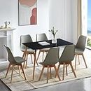 LafeuR Esszimmergruppe Esstisch mit 6 Stühlen Essgruppen, Rechteckig Küchentisch-Set für 6 Personen Sitzgruppe für Wohnzimmer Küche Büro(Schwarz Tisch+6 Grau Esszimmerstühle)